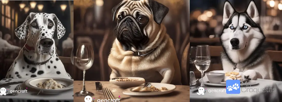 Hicimos una imagen por IA de perros cenando en un restaurante y este fue el resultado